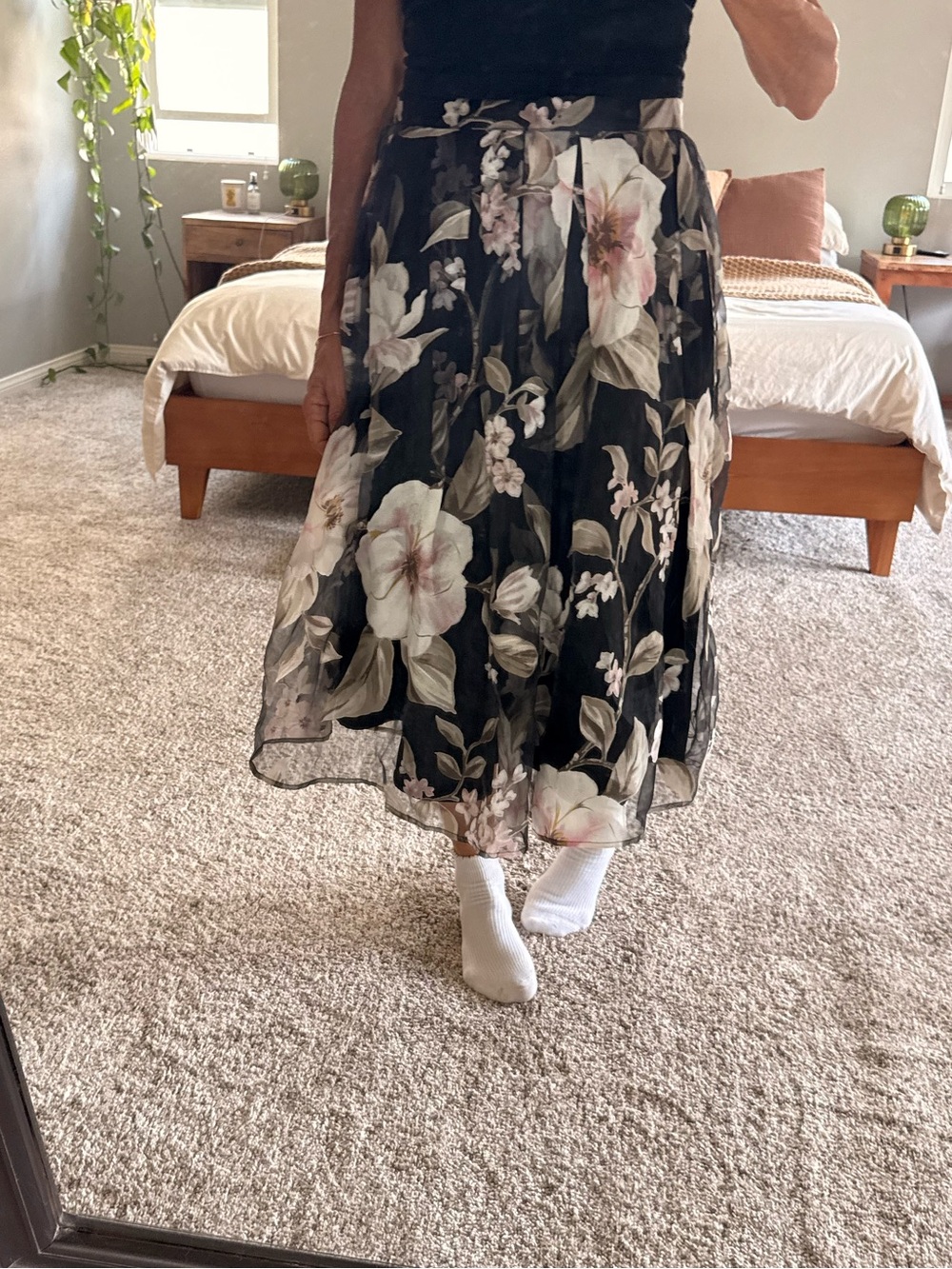 Pleated Midi Floral Skirt